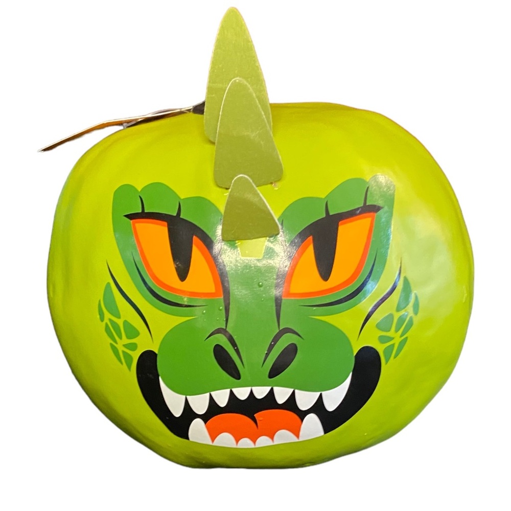2/$20 3/$25 Halloween Large Pumpkin Decorative Sculpture Green Dinosaur 8” NEW